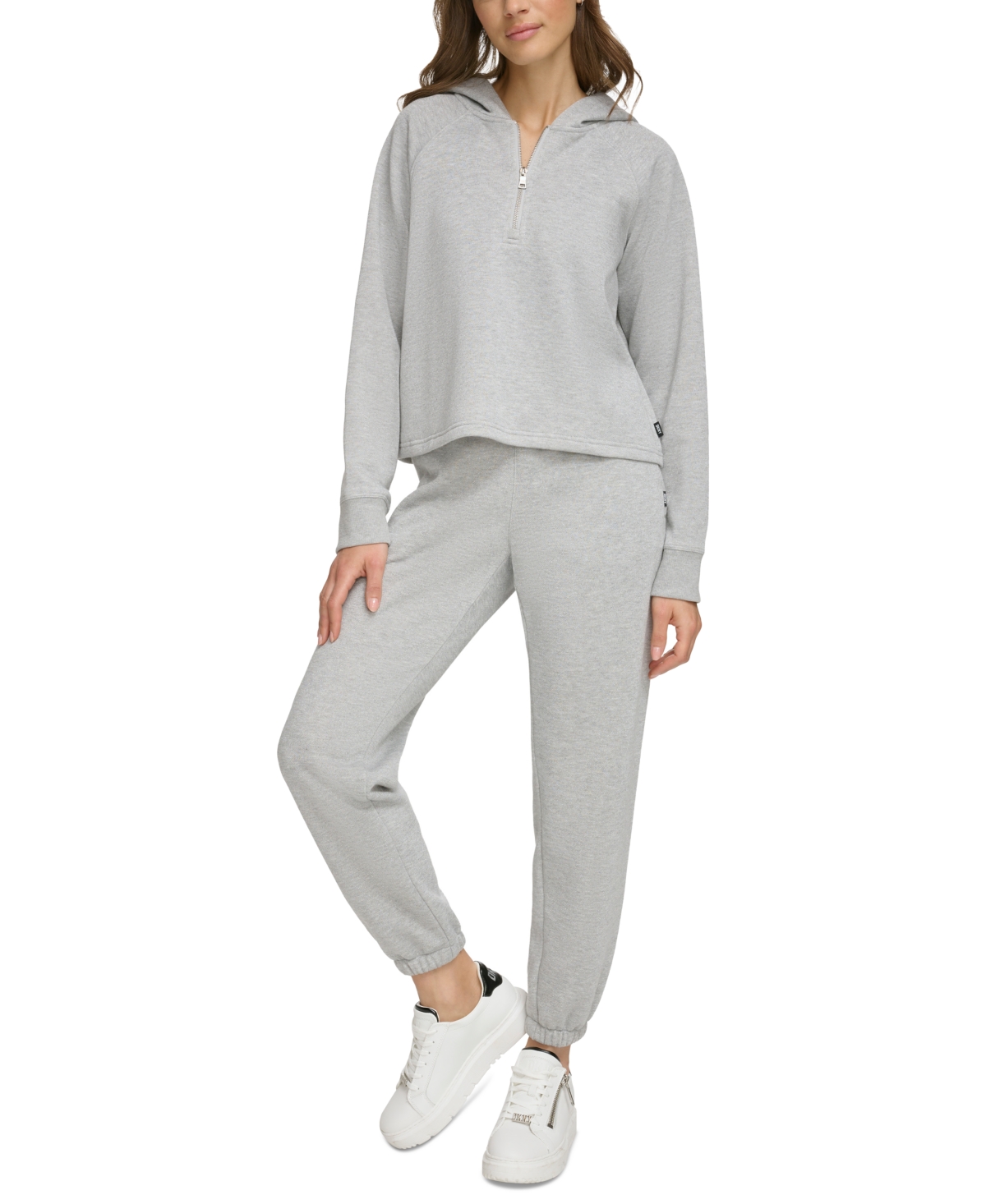 Dkny Sport Women's Sparkle-fleece Half-zip Hoodie In Pearl Grey Hthr