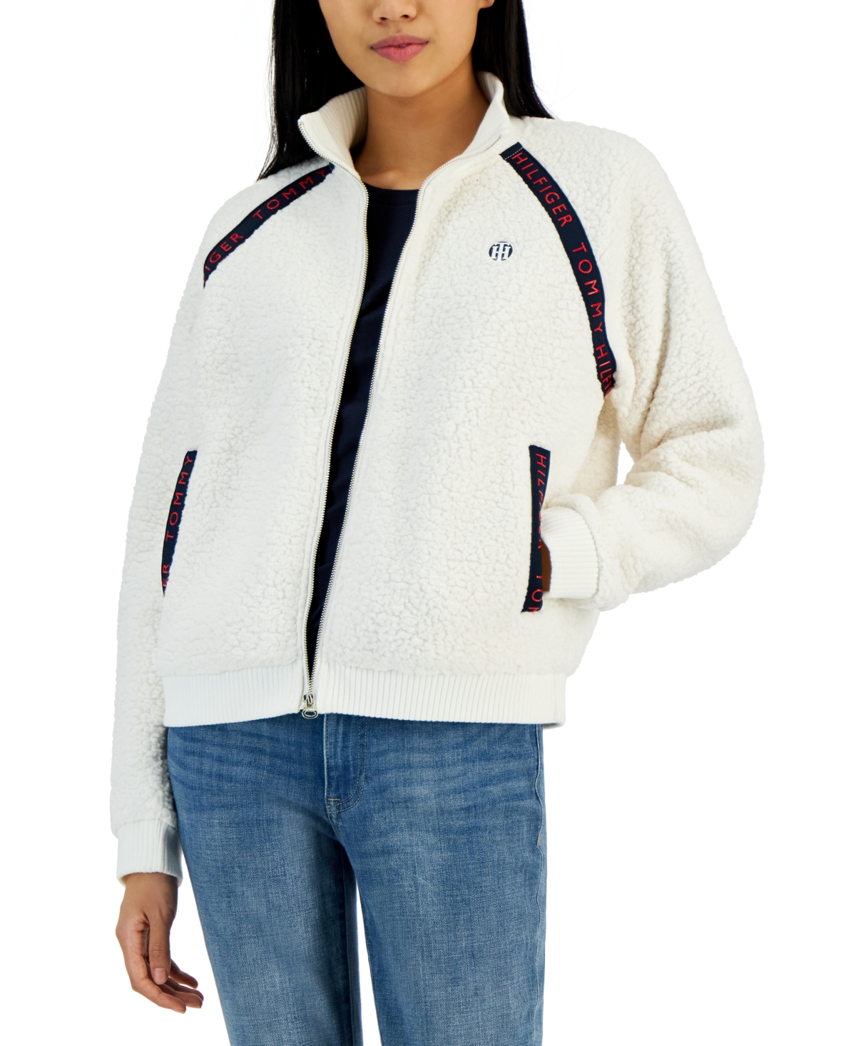 Tommy Hilfiger Women s Sherpa Fleece Raglan sleeve Bomber Jacket