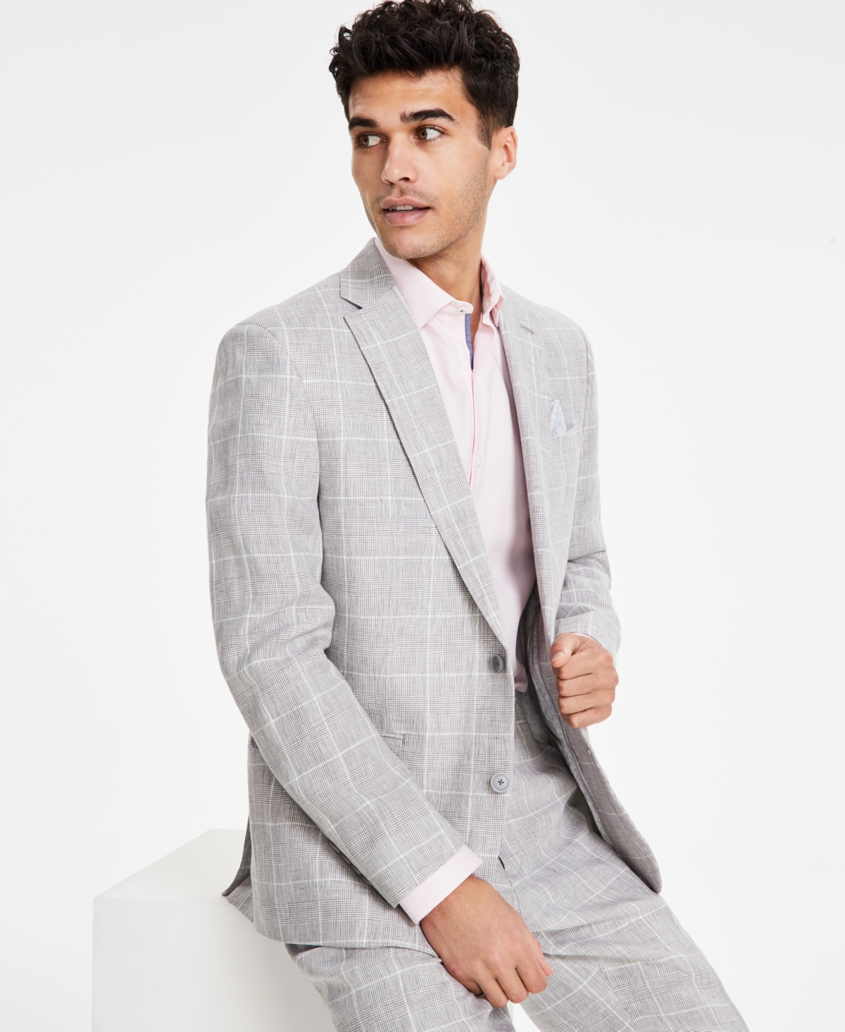 Shop Bar Iii Men's Slim-fit Linen Suit Jackets, Created For Macy's In Pink Solid