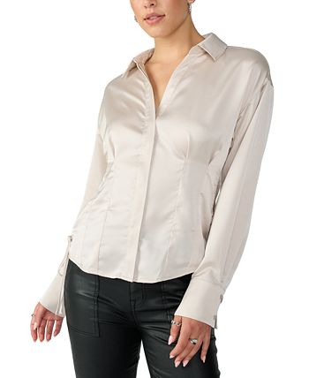 1930s Style Blouses, Shirts, Tops | Vintage Blouses Sanctuary Womens Satin Side-Tied Blouse - Toasted Marshmallow $99.00 AT vintagedancer.com