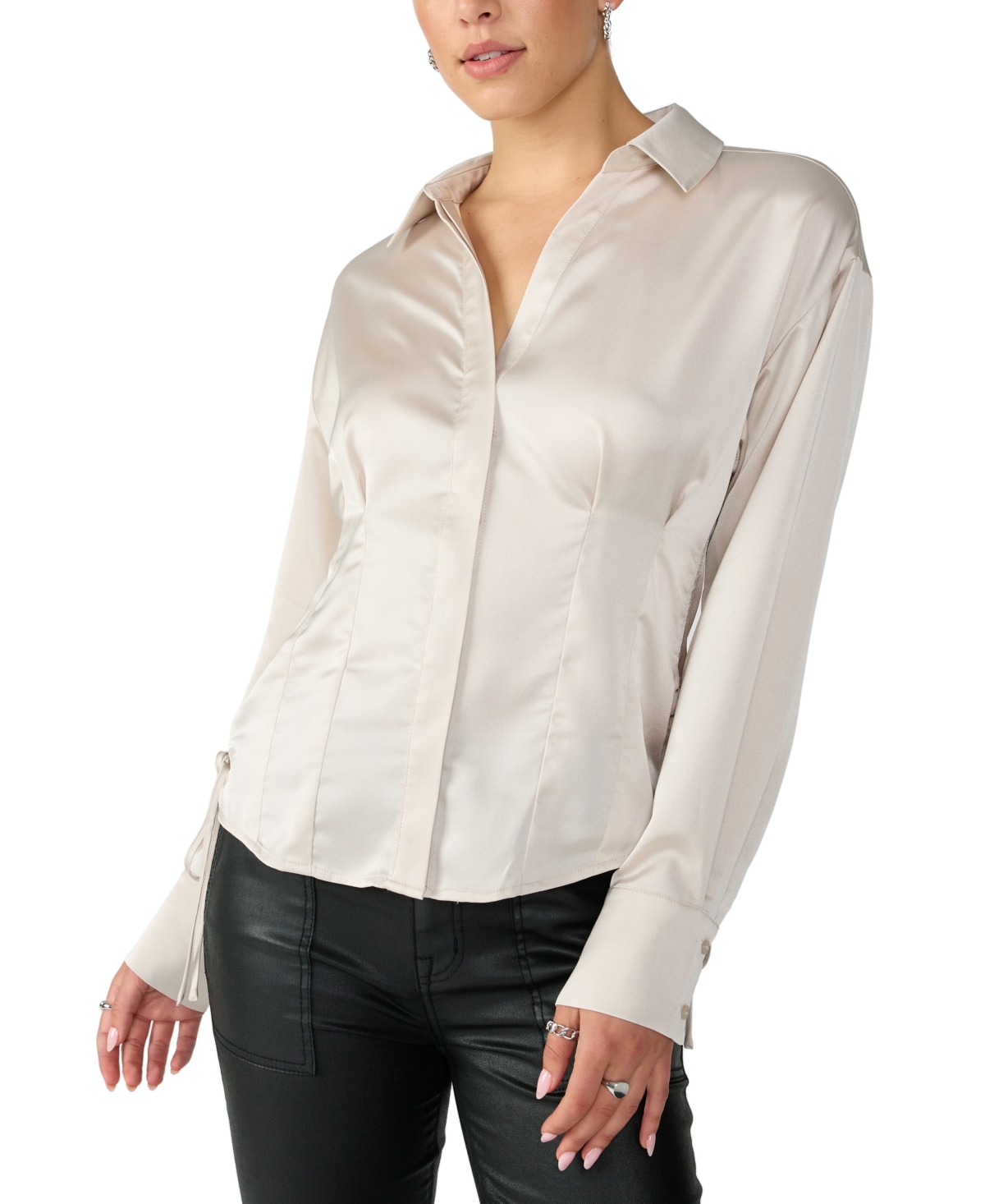 Shop Sanctuary Women's Satin Side-tied Blouse In Toasted Marshmallow