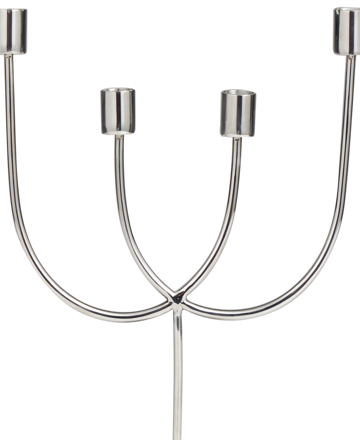 The Novogratz Silver Stainless Steel Metal Overlapping U-Shaped Candelabra with Round Elevated Base, 11" x 3" x 13"