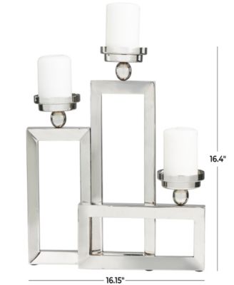 Stainless Steel Open Frame Geometric Candelabra with Various Rectangles, 16" x 5" x 16"