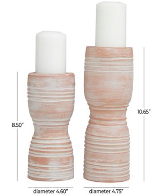 Ceramic Whitewashed Ribbed Terracotta Candle Holder 11" and 9" H, Set of 2