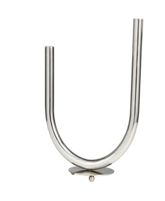 The Novogratz Silver Stainless Steel Metal Abstract U-Shaped Candelabra, 10" x 6" x 14"