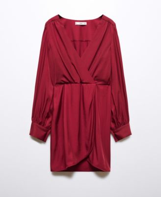 mango red dress short Mango linen mix button through straight fit mini dress in red