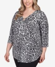 Ruby Rd Womens Plus Size Printed 34 Sleeve Knit Top with Sharkbite Hem  Embellished Olive Animal Stripe 2X * For more informat…