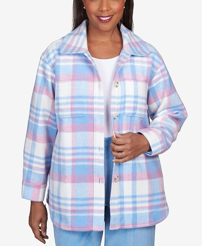 Alfred Dunner Petite Swiss Chalet Collared Plaid Shirt Jacket Macy s