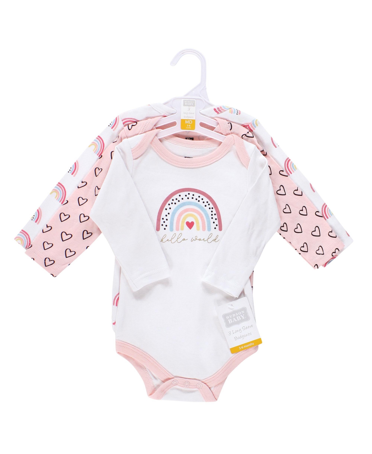 Hudson Baby Baby Girls Cotton Long-Sleeve Bodysuits,3-Pack - Modern rainbow