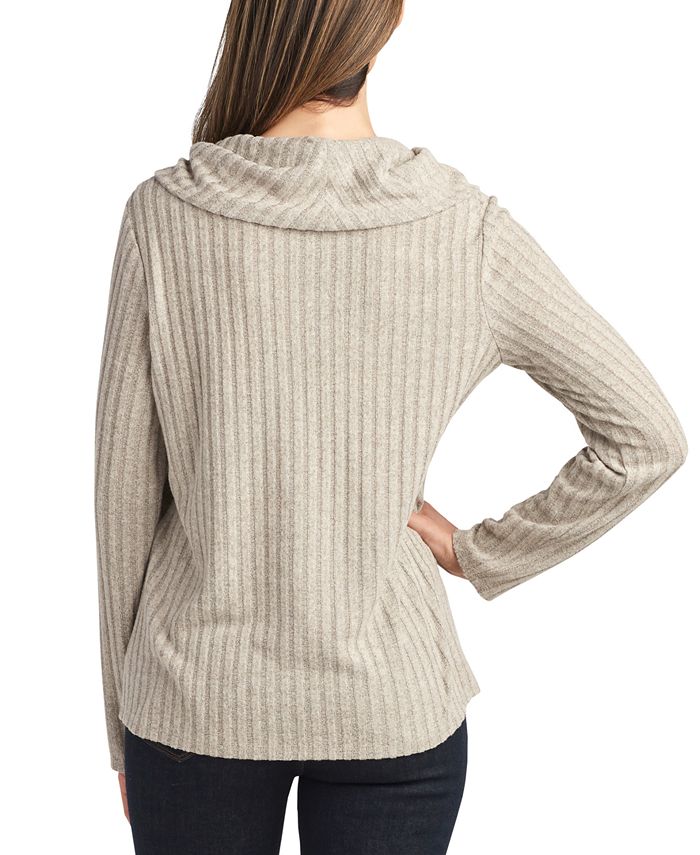 BCX Juniors' Cowlneck Button-Trimmed Ribbed Sweater - Macy's