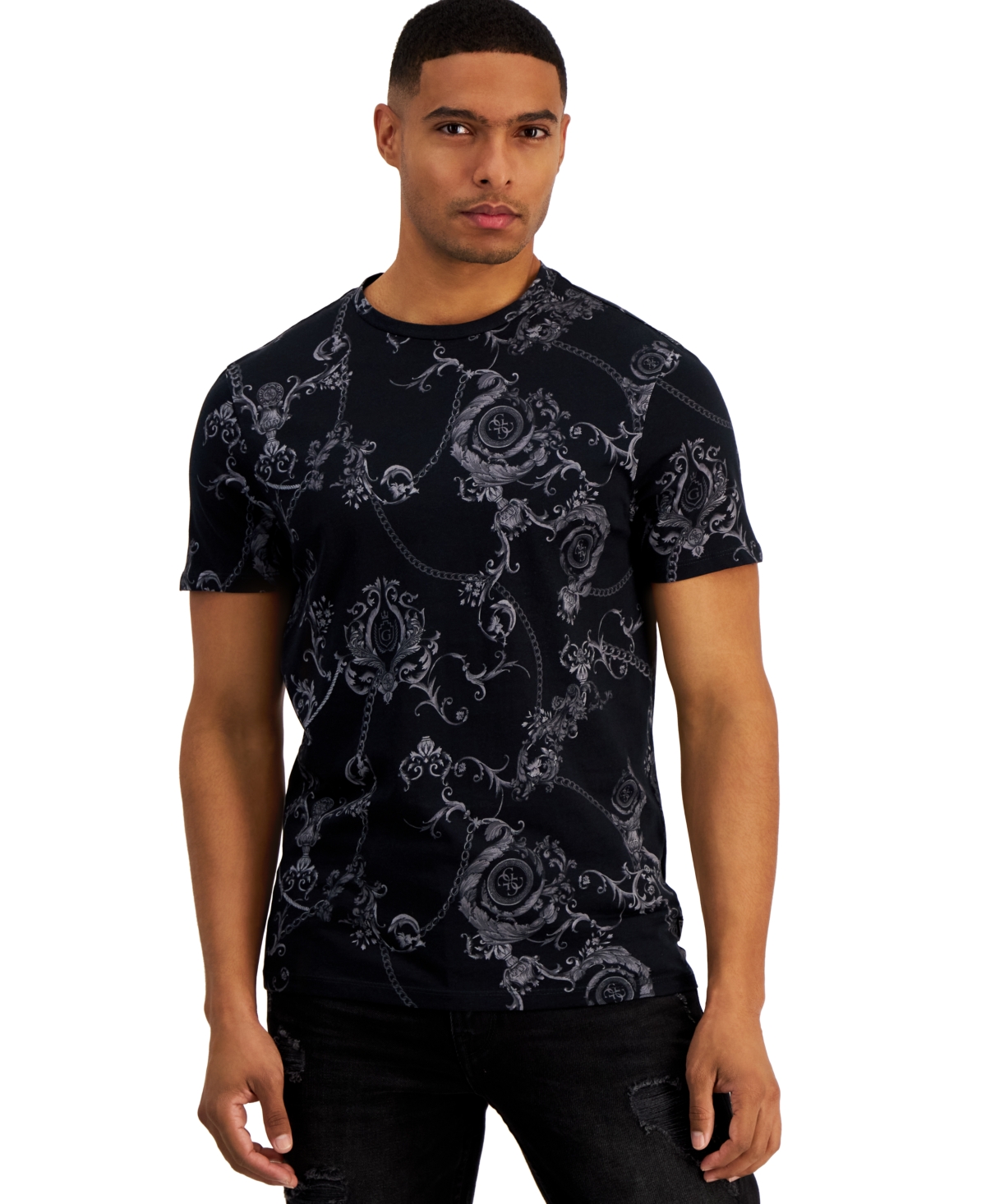 Guess gold logo t shirt on sale