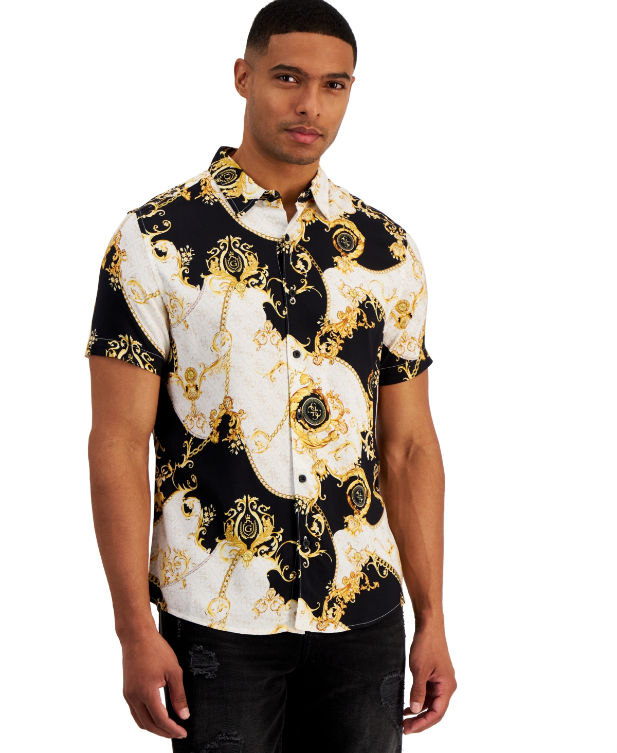 Guess Men's Gold Chains Graphic Shirt