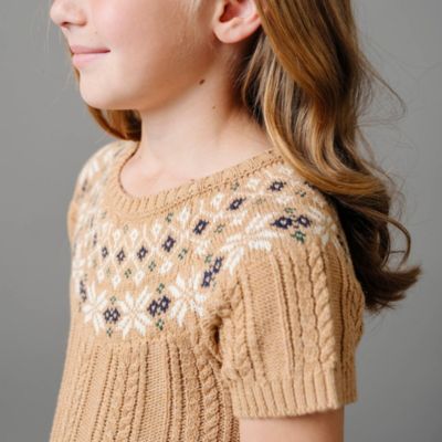 Toddler Girls Short Sleeve Fair Isle Cable Sweater Dress
