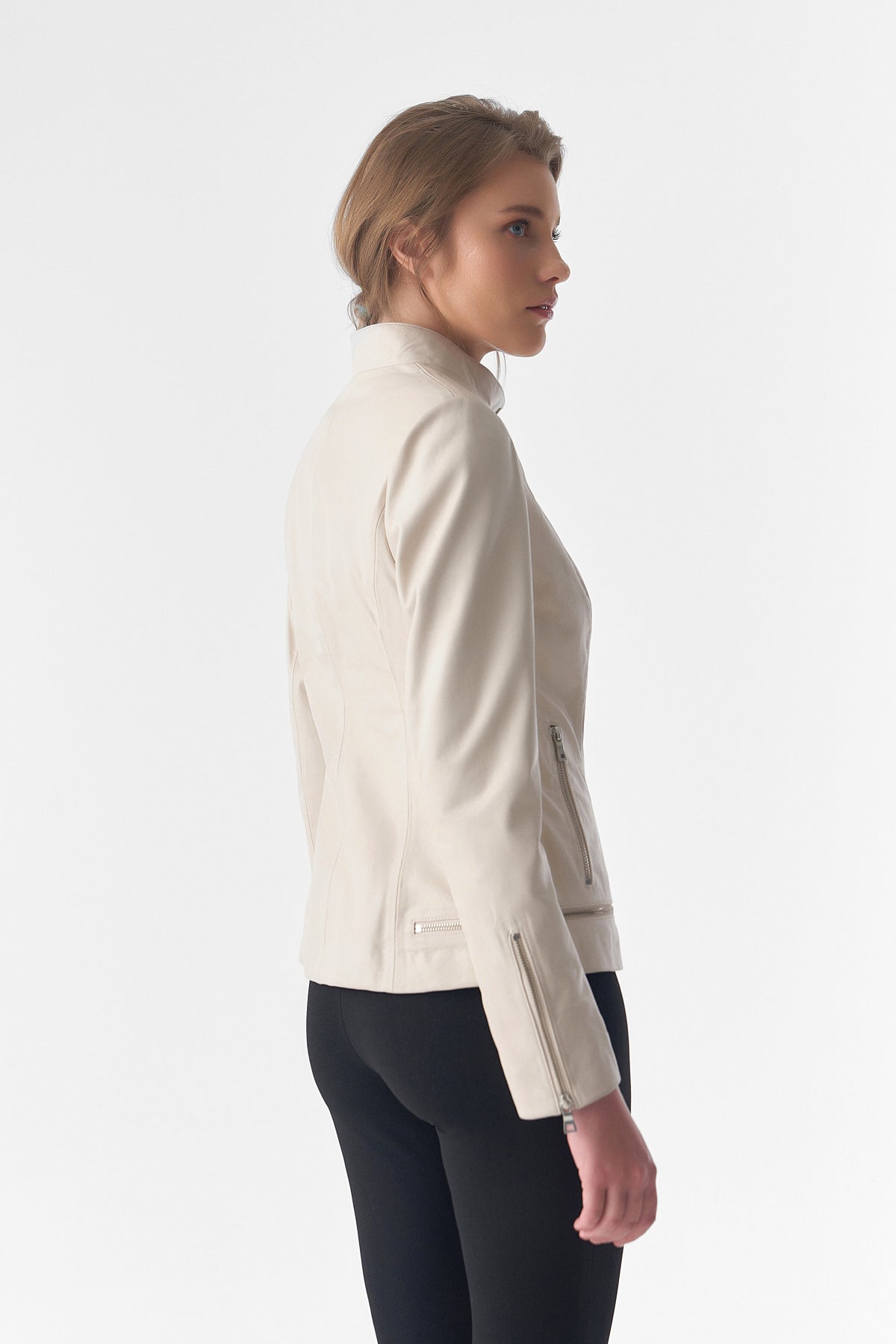 Furniq Uk Women's Zipper Hem Detail Leather Jacket,- Beige