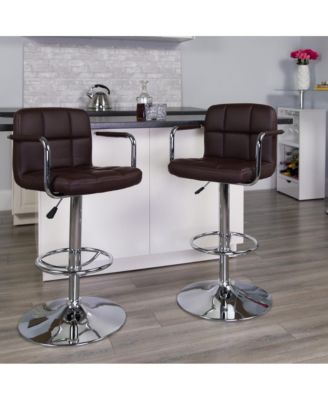Adjustable Bar Stools | Set Of 2 Counter Height Barstools With Back And Armrest