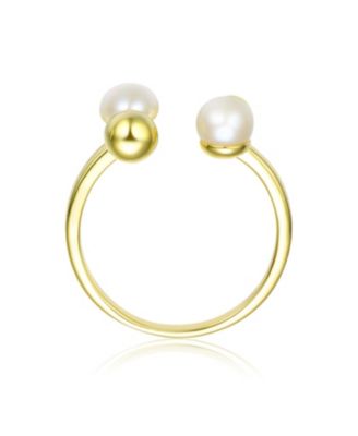 Sterling Silver 14K Gold Plated and 5MM Fresh Water Pearl Modern Ring