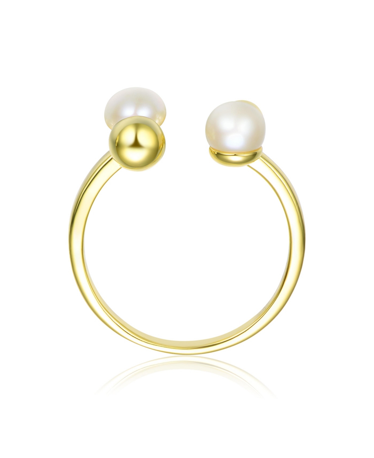 Genevive Sterling Silver 14KPlated and 5MM Fresh Water Pearl Modern Ring - Gold