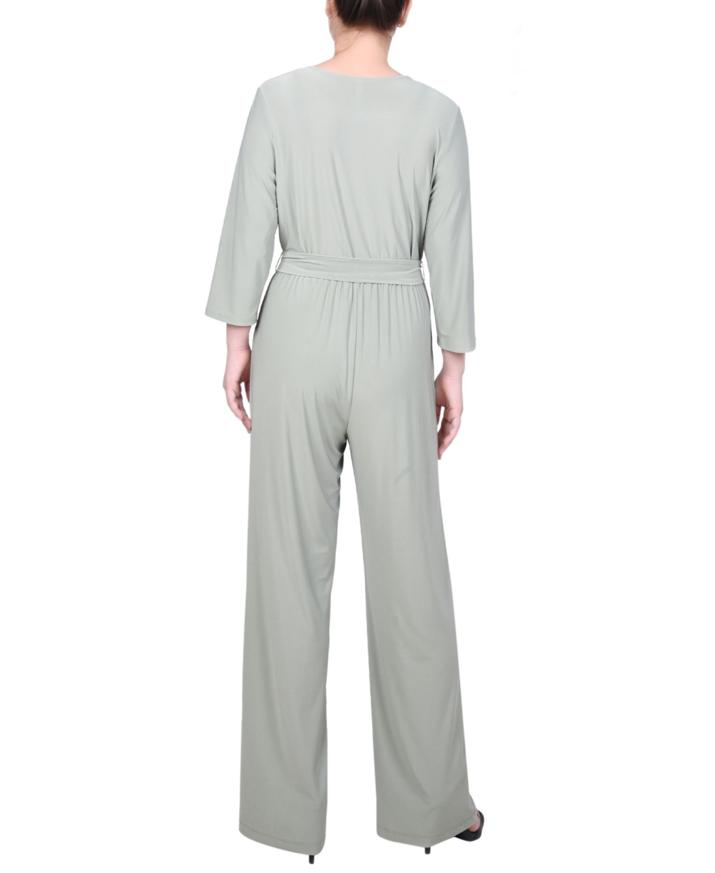Женский комбинезон NY Collection Petite 3/4 Sleeve Printed Belted Jumpsuit, цвет: Зелёный — фото 2