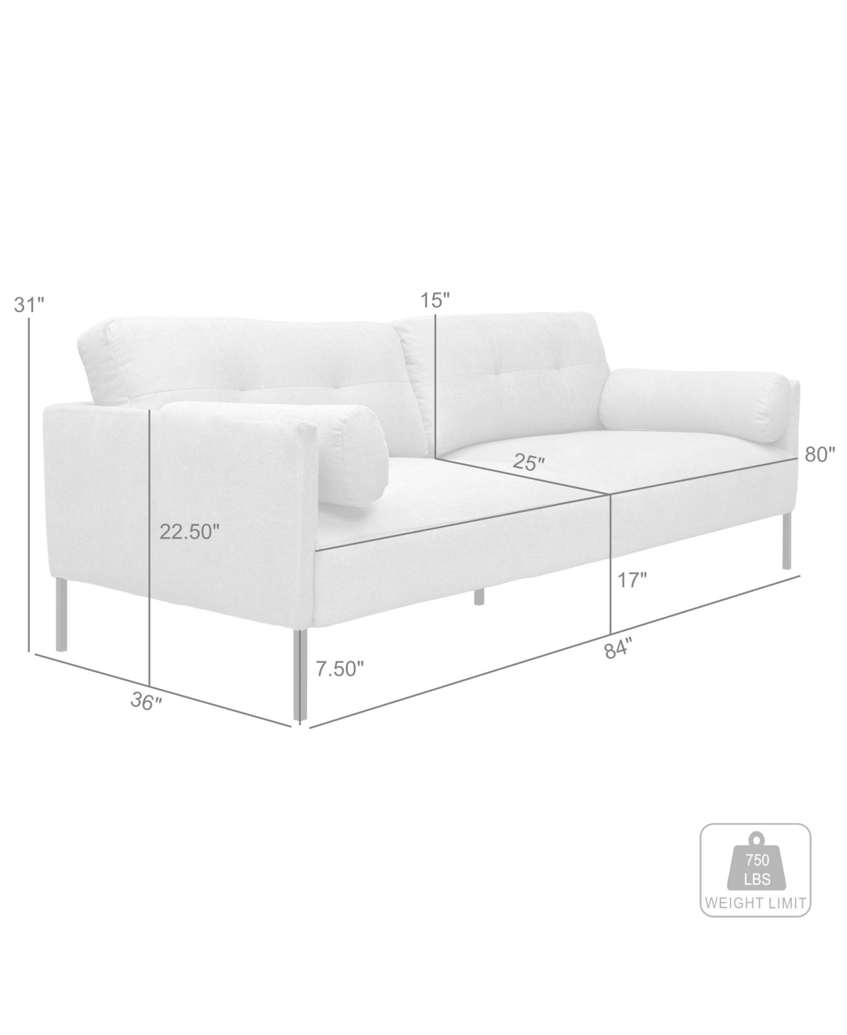 Armen Living Michalina 84" Polyester, Nylon With Metal Legs Sofa In Beige,black