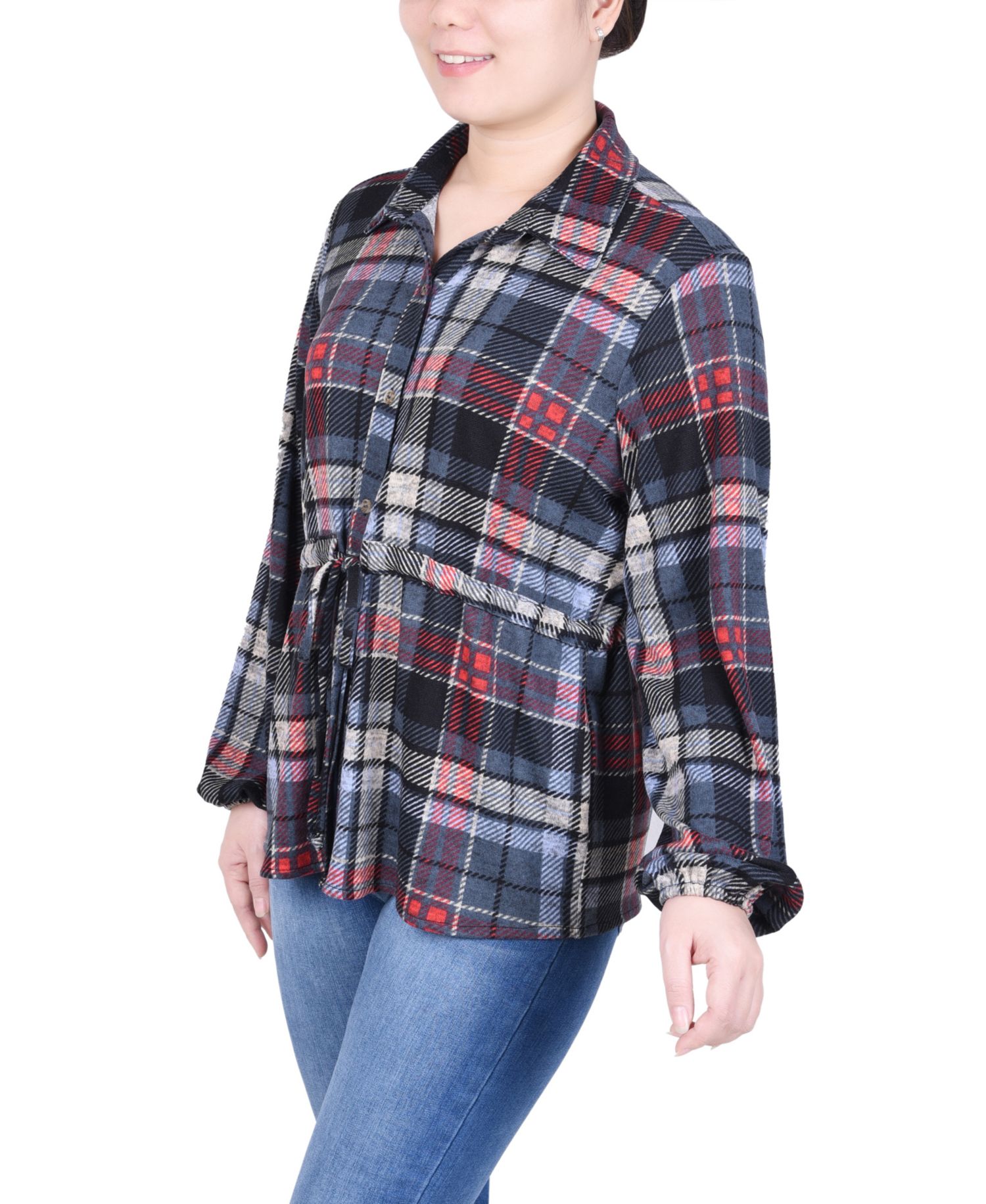 Petite Long Dolman Sleeve Drawstring-Waist Tunic Top