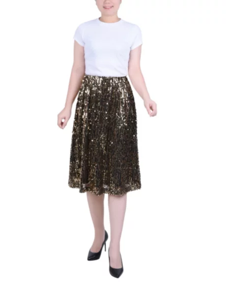 Petite Knee Length Sequined Skirt - Gold