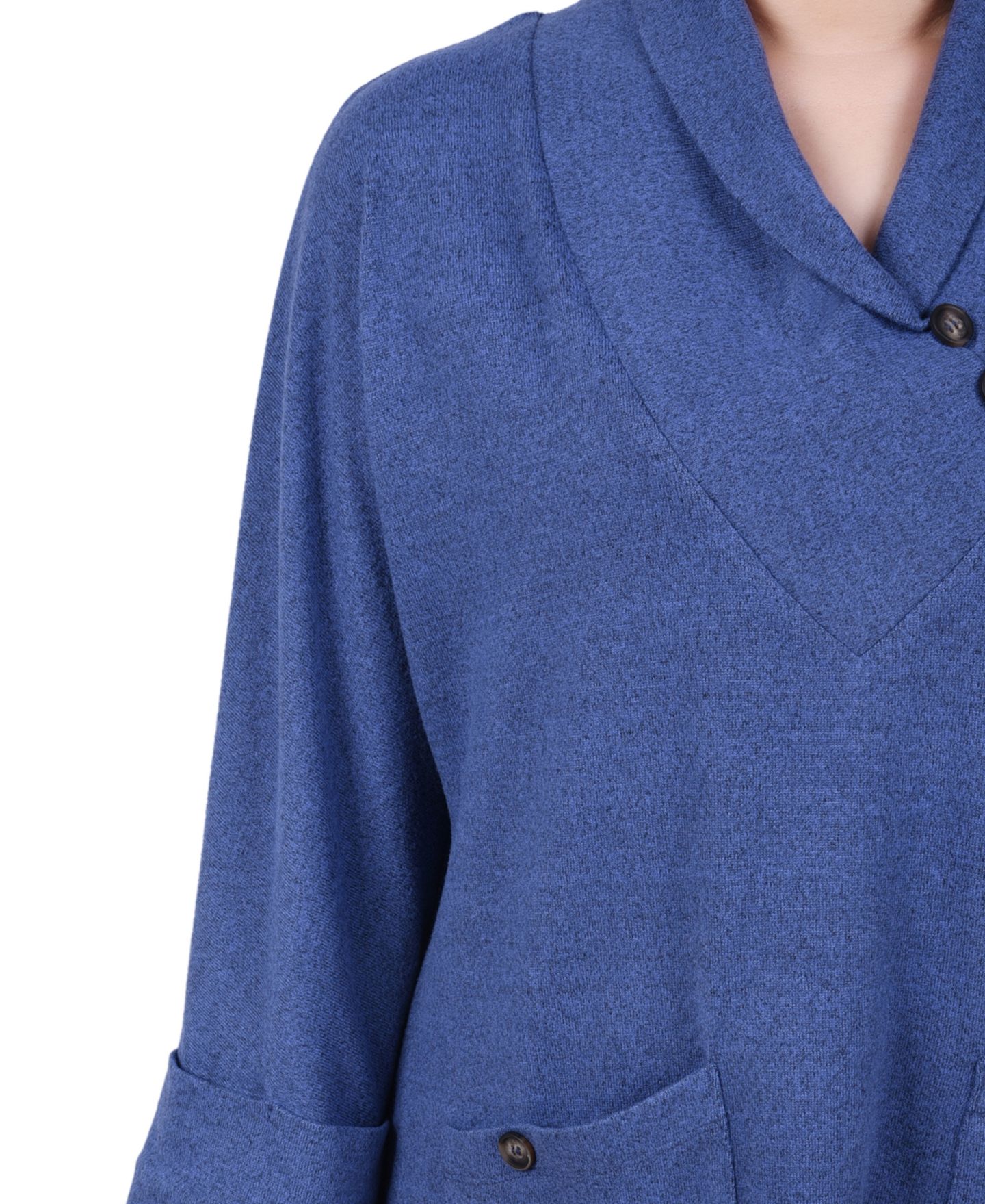 Женский топ NY Collection Petite Cuff Sleeve Shawl Collar, цвет: Синий — фото 4