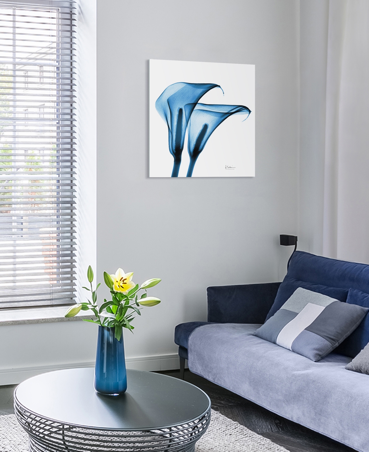 Empire Art Direct "indigo Calla Lilies" Frameless Free Floating Tempered Glass Panel Graphic Wall Art, 24" X 24" X 0.2 In Blue
