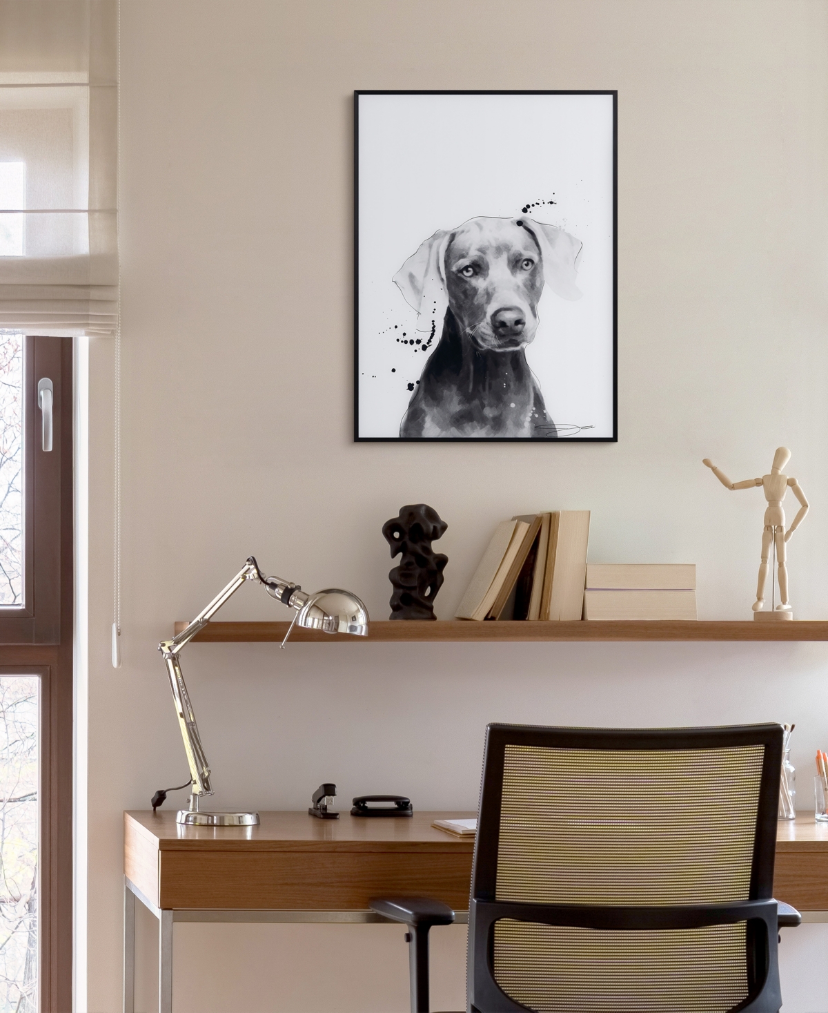 Shop Empire Art Direct "weimaraner" Pet Paintings On Printed Glass Encased With A Black Anodized Frame, 24" X 18" X 1" In Black And White