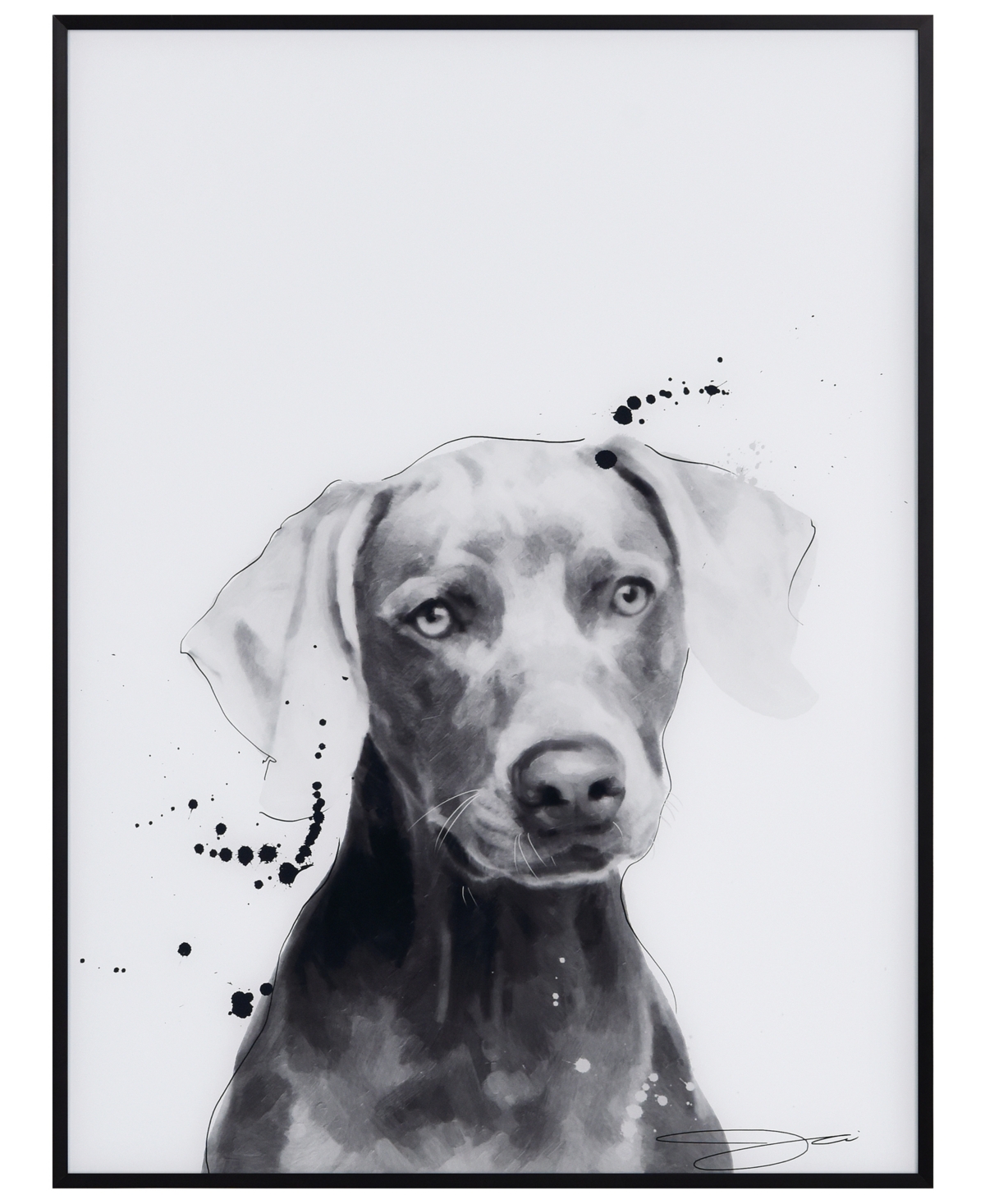 Empire Art Direct "weimaraner" Pet Paintings On Printed Glass Encased With A Black Anodized Frame, 24" X 18" X 1" In Black And White
