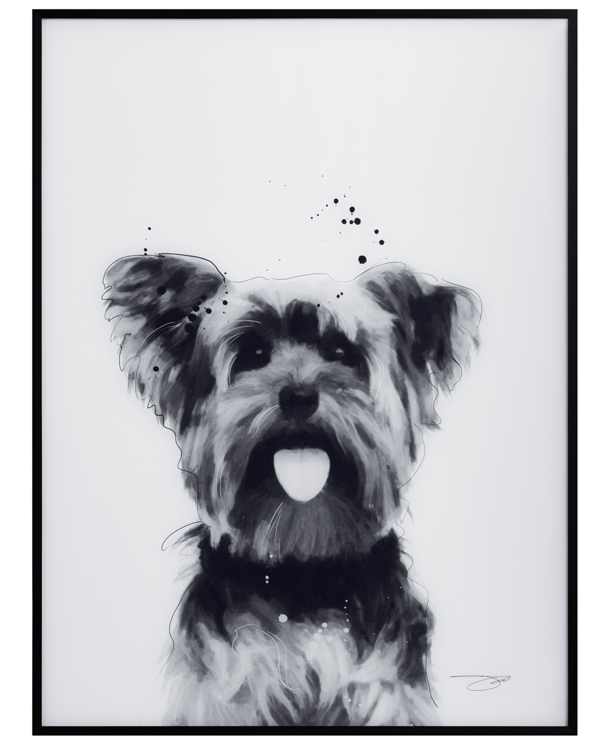 Empire Art Direct "yorkshire Terrier" Pet Paintings On Printed Glass Encased With A Black Anodized Frame, 24" X 18" X In Black And White