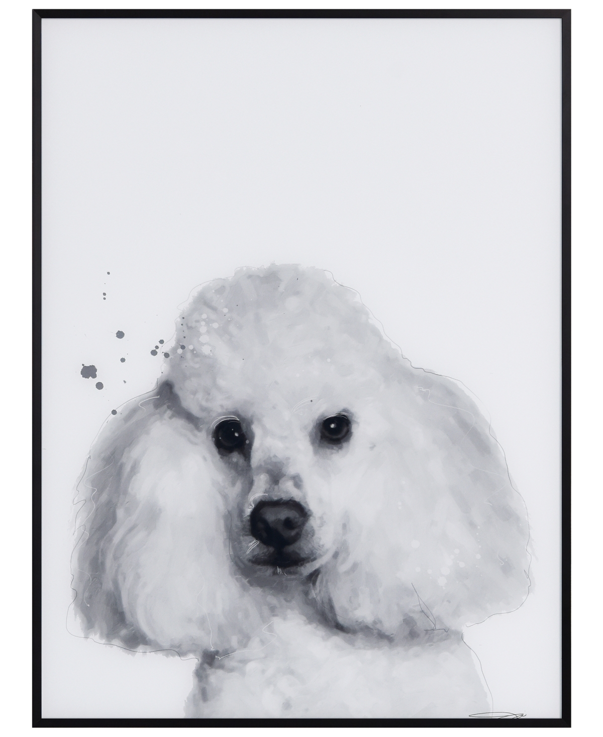 Empire Art Direct "poodle" Pet Paintings On Printed Glass Encased With A Black Anodized Frame, 24" X 18" X 1" In Black And White