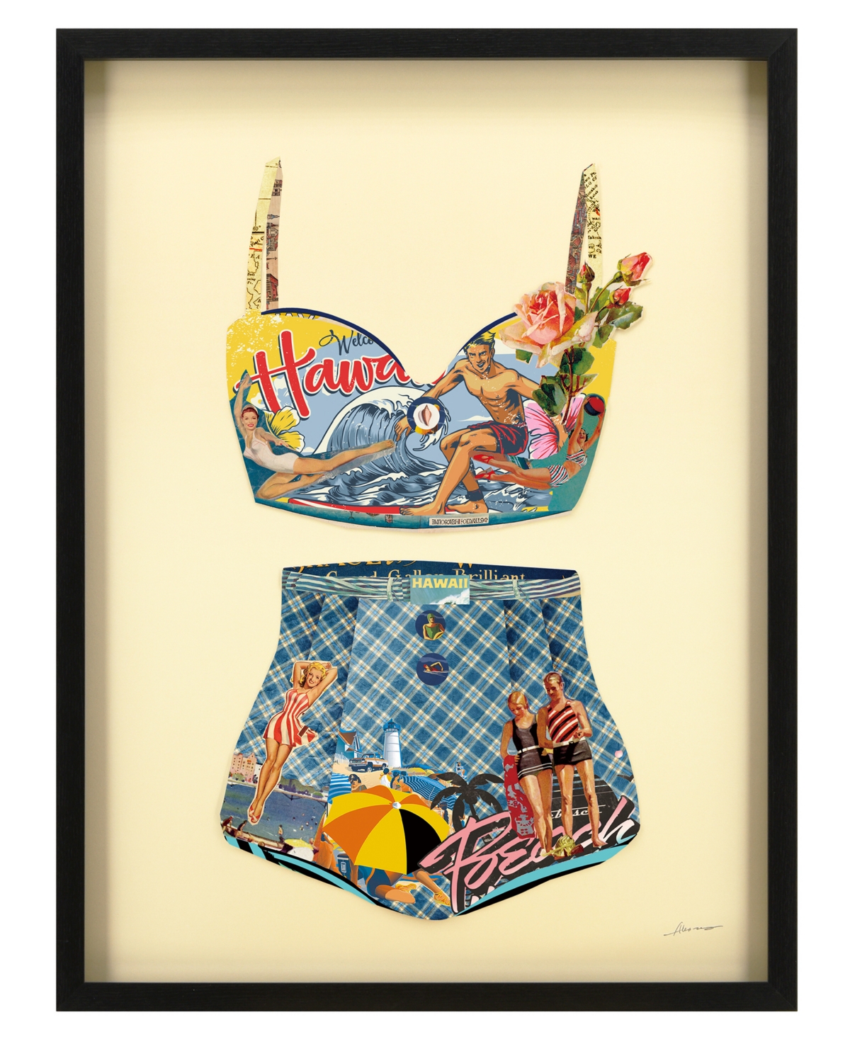Empire Art Direct "hawaii Beach" Dimensional Collage Framed Graphic Art Under Glass Wall Art, 25" X 33" X 1.4" In Multi-color