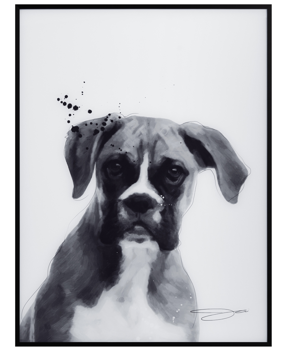 Empire Art Direct "boxer" Pet Paintings On Printed Glass Encased With A Black Anodized Frame, 24" X 18" X 1" In Black And White