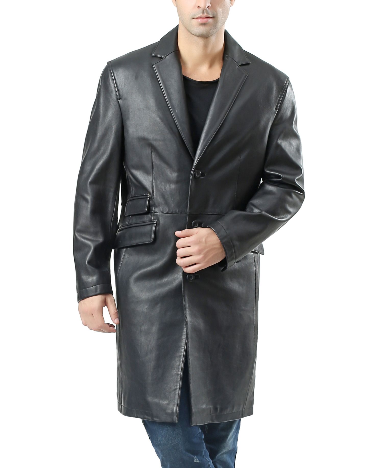 Men's Men Leather Long Coat