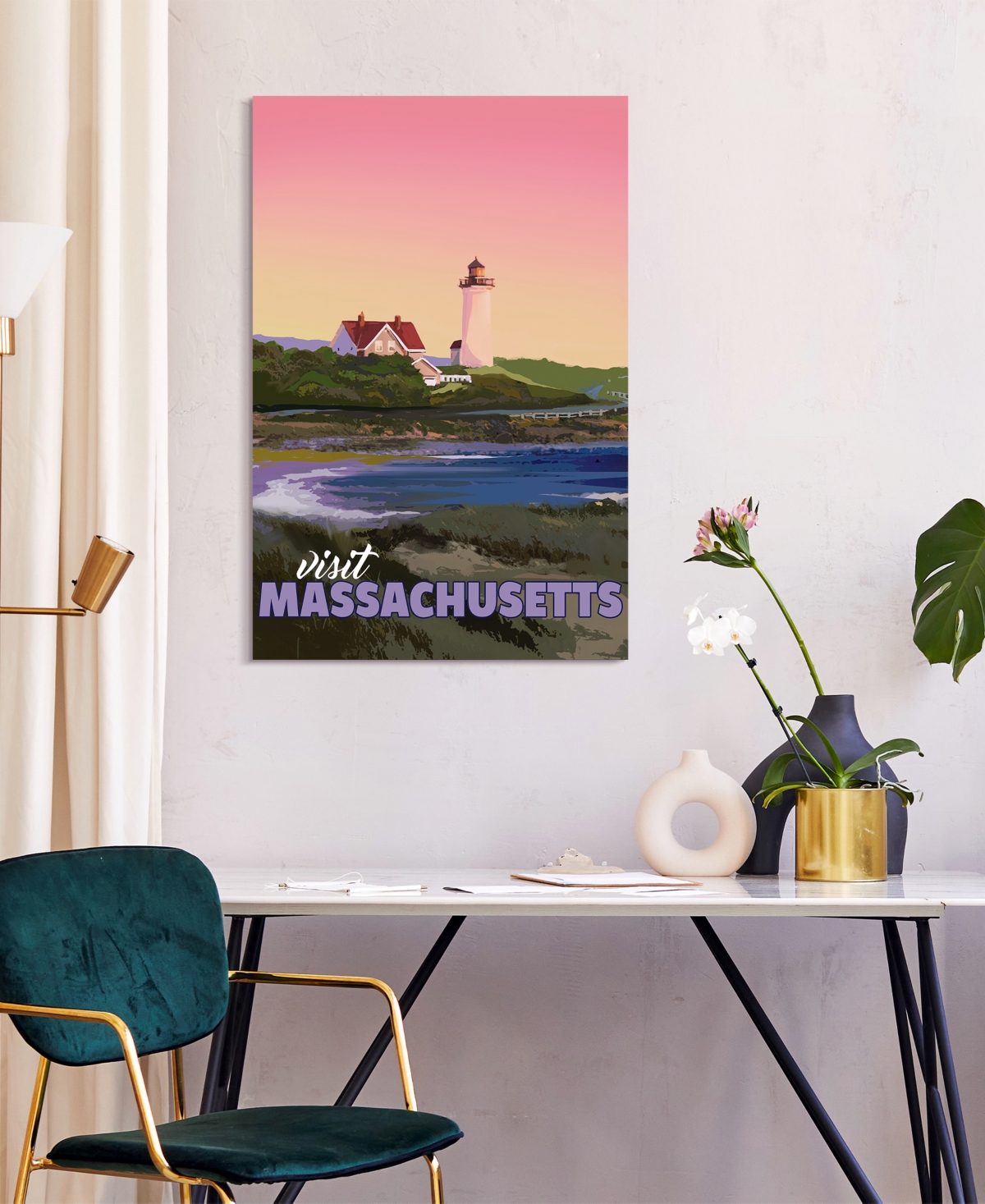 Shop Empire Art Direct "massachusetts Mornings" Frameless Free Floating Tempered Glass Panel Graphic Wall Art, 36" X 24" X  In Multi-color