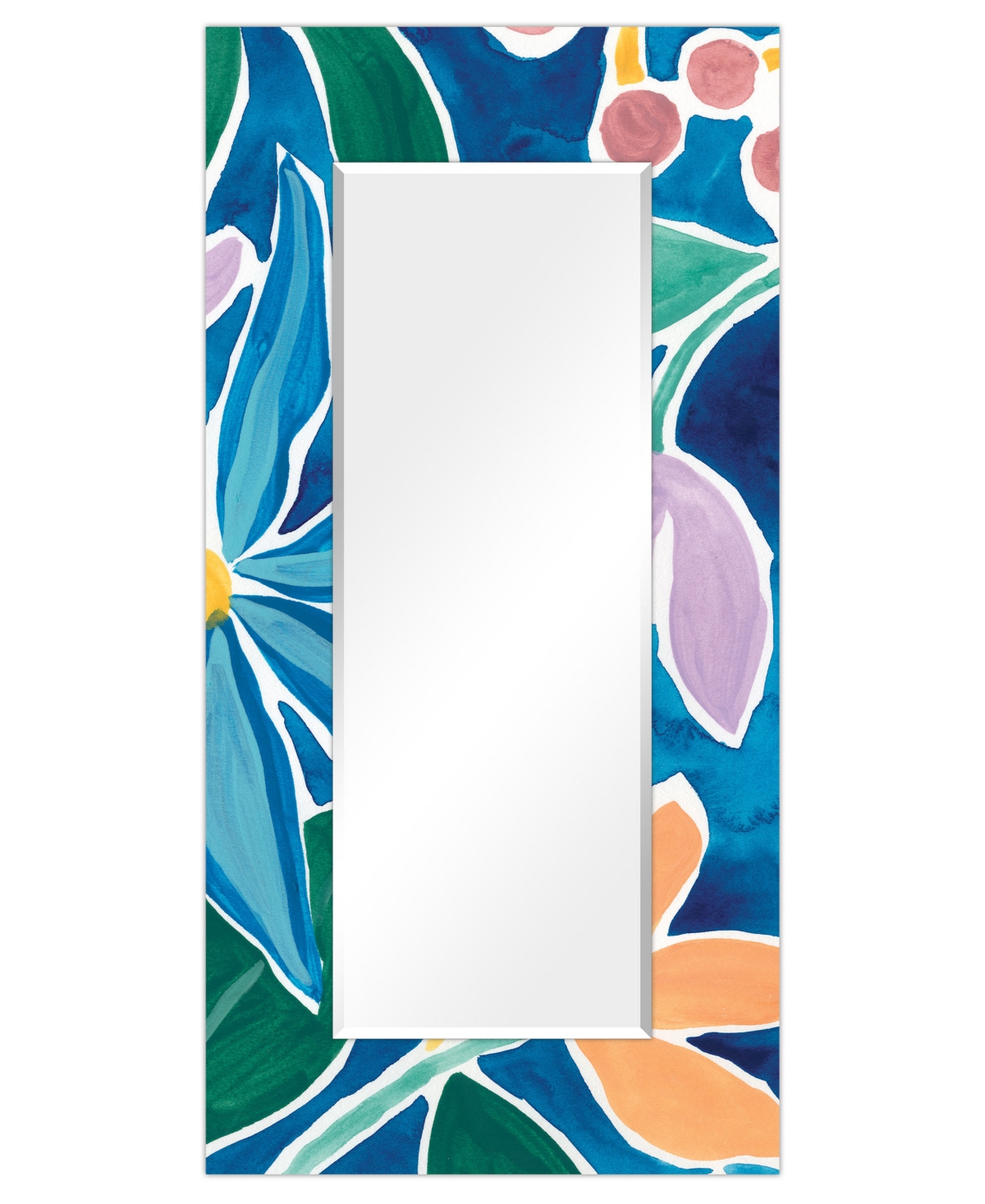 Empire Art Direct "tiki Square" Rectangular Beveled Mirror On Free Floating Printed Tempered Art Glass, 72" X 36" X 0. In Blue
