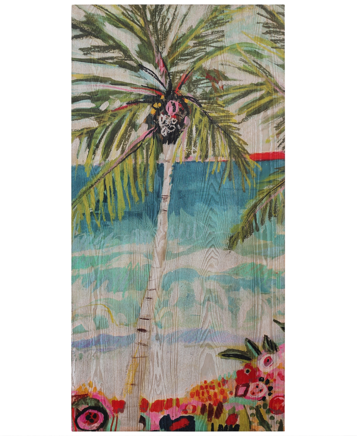 Empire Art Direct "palm Tree Whimsy I" Fine Giclee Printed Directly On Hand Finished Ash Wood Wall Art, 48" X 24" X 1. In Multi-color