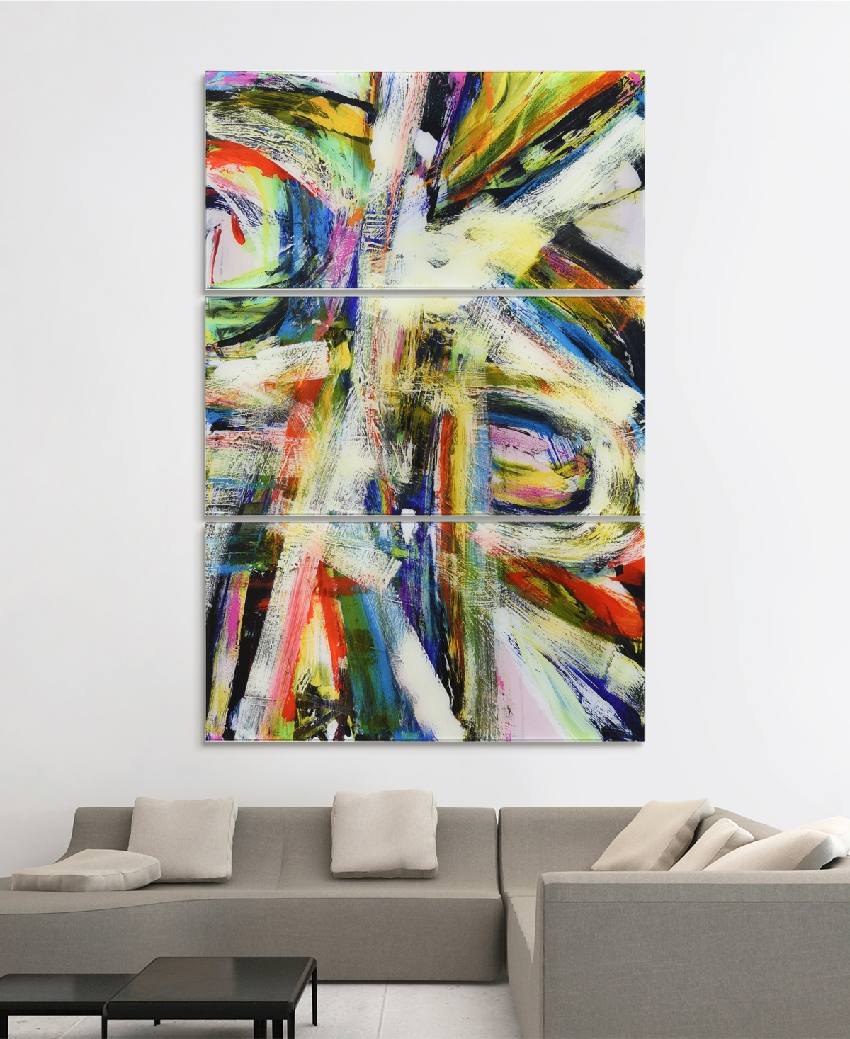 Empire Art Direct "rock Star I Abc" Frameless Free Floating Tempered Glass Panel Graphic Wall Art Set Of 3, 72" X 36" In Multi-color