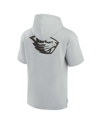 Men's and Women's Gray Oregon State Beavers Super Soft Fleece Short Sleeve Pullover Hoodie