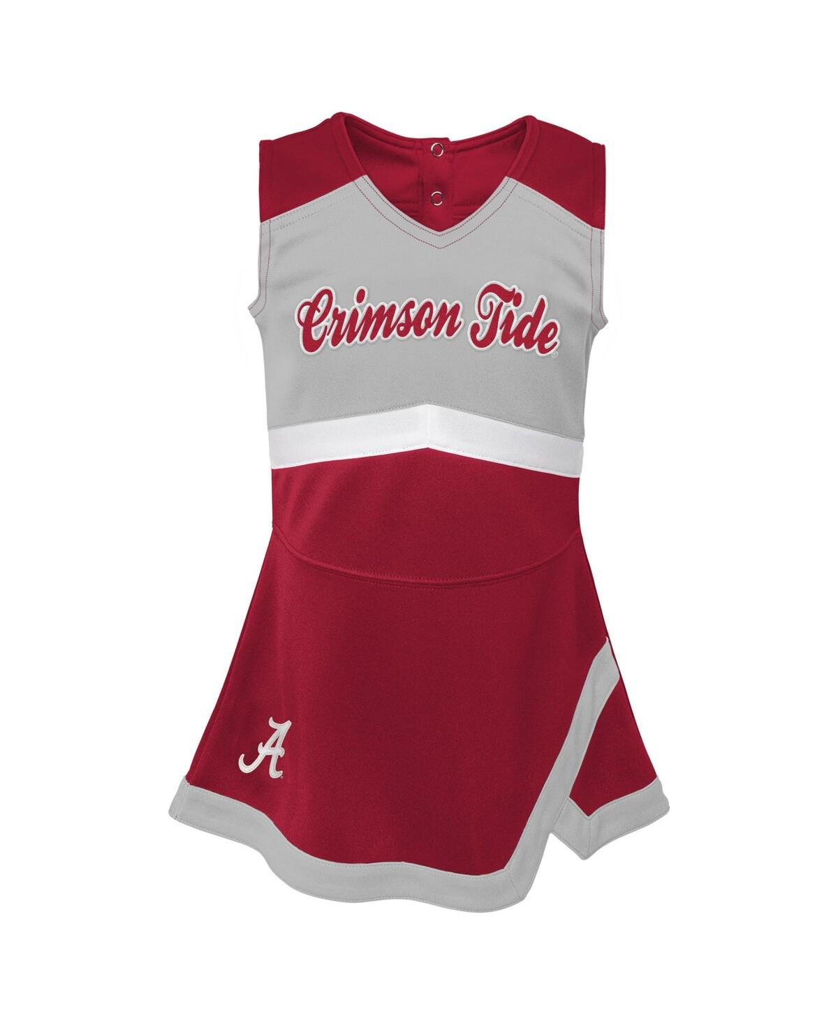 Outerstuff Girls Toddler Crimson, Gray Alabama Crimson Tide Two-piece Cheer Captain Jumper Dress And Bloomers S In Crimson,gray