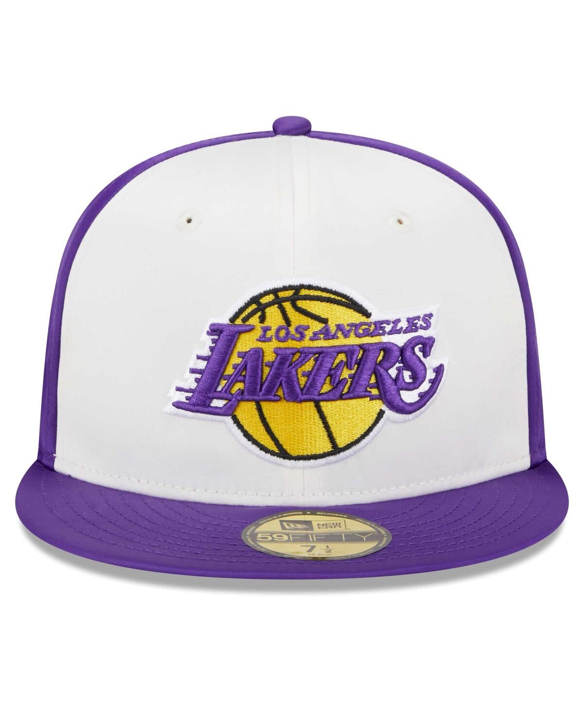 Shop New Era Men's  White Los Angeles Lakers Throwback Satin 59fifty Fitted Hat