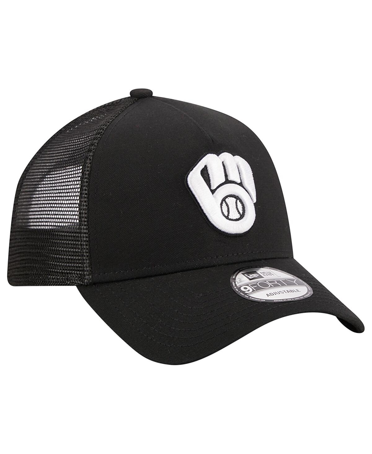 New Era Black Milwaukee Brewers A-frame 9forty Trucker Adjustable Hat In Black