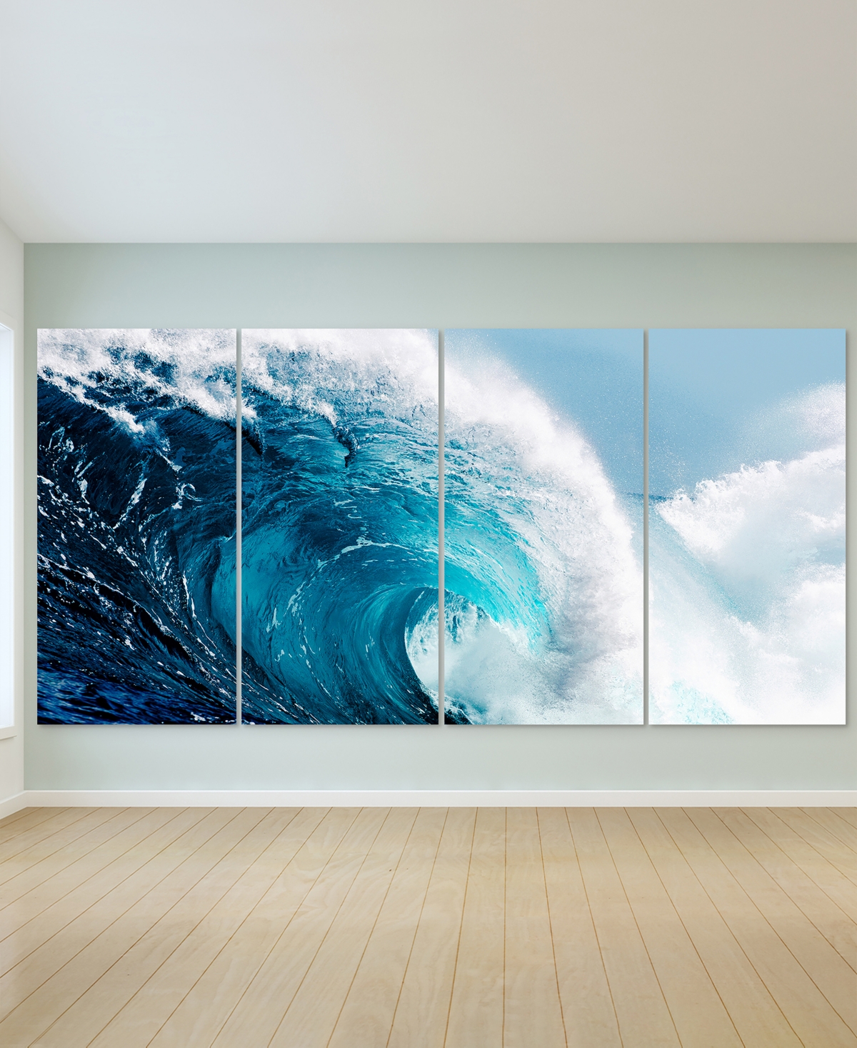 EMPIRE ART DIRECT BLUE WAVE ABCD FRAMELESS FREE FLOATING TEMPERED GLASS PANEL GRAPHIC WALL ART, 72" X 36" X 0.2" EACH 
