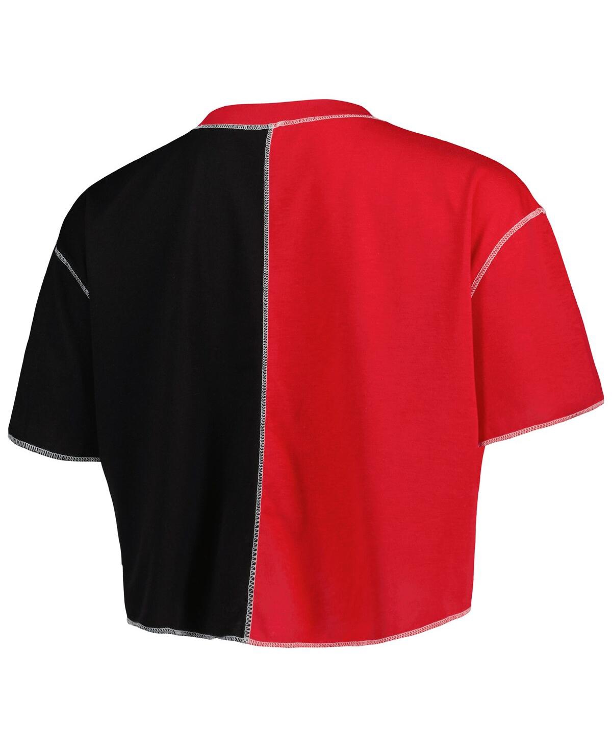 Zoozatz Women's  Red, Black Georgia Bulldogs Colorblock Cropped T-shirt In Red,black