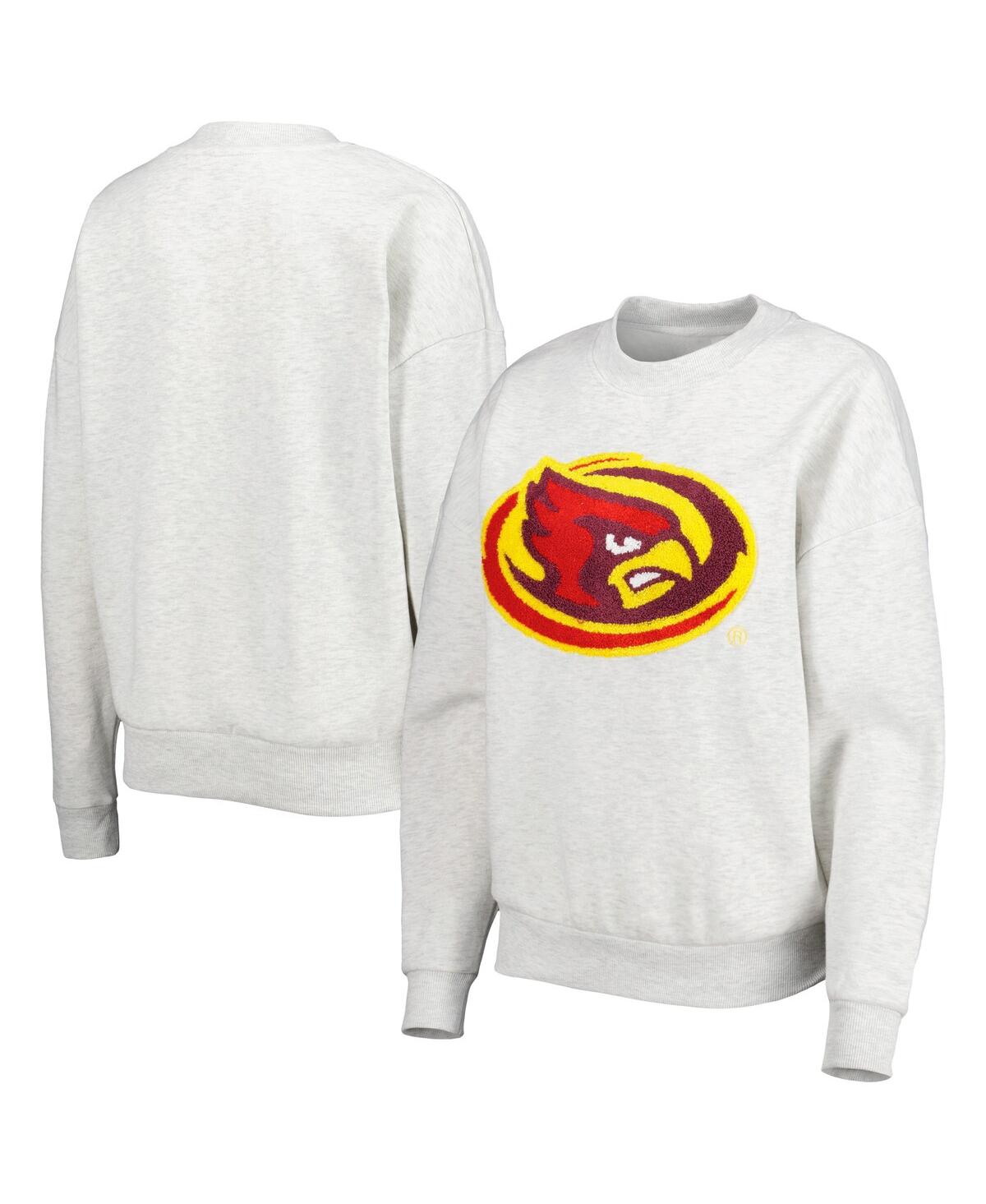 Women's Gameday Couture Heather Gray Iowa State Cyclones Chenille Patch Fleece Pullover Sweatshirt - Heather Gray