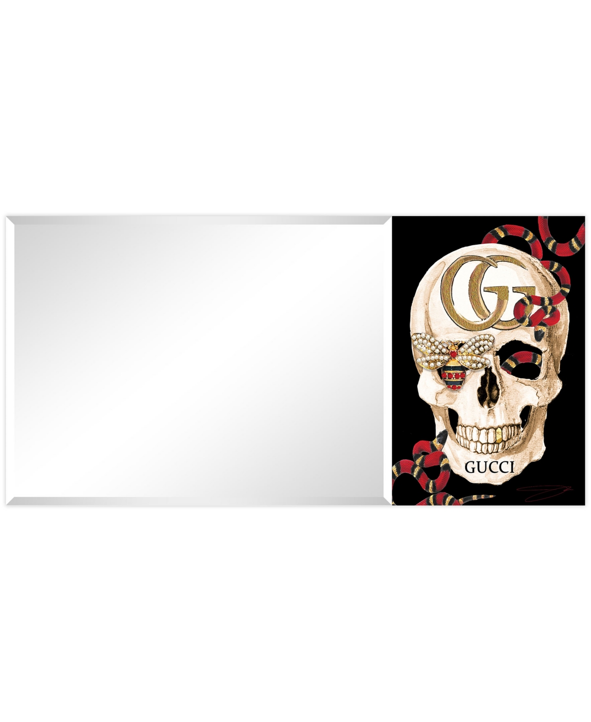 Empire Art Direct "gg Skull" Rectangular Beveled Mirror On Free Floating Printed Tempered Art Glass, 24" X 48" X 0.4" In Multi-color