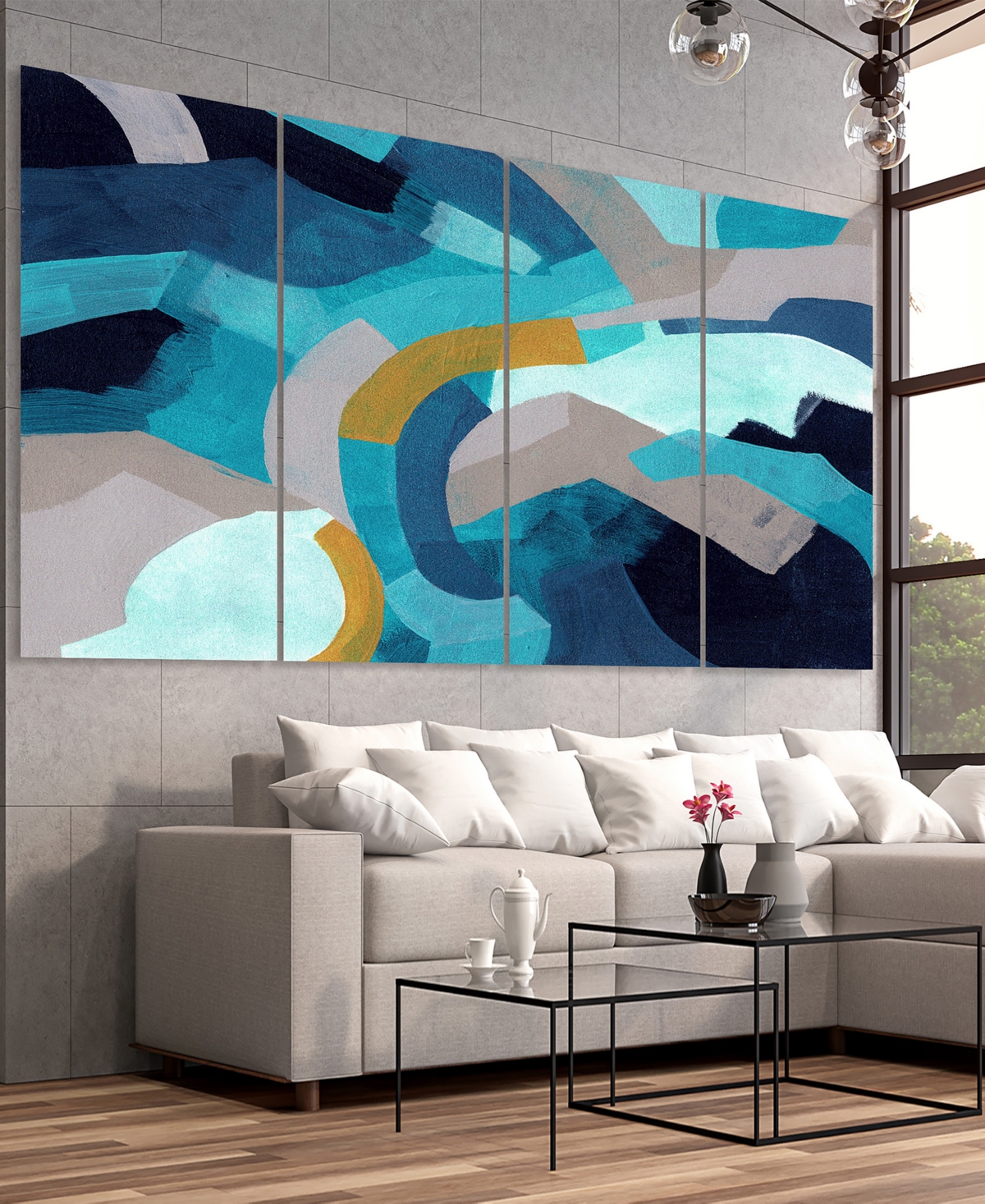 EMPIRE ART DIRECT PUZZLE BLUES ABCD FRAMELESS FREE FLOATING TEMPERED GLASS PANEL GRAPHIC WALL ART, 72" X 36" X 0.2" EA 