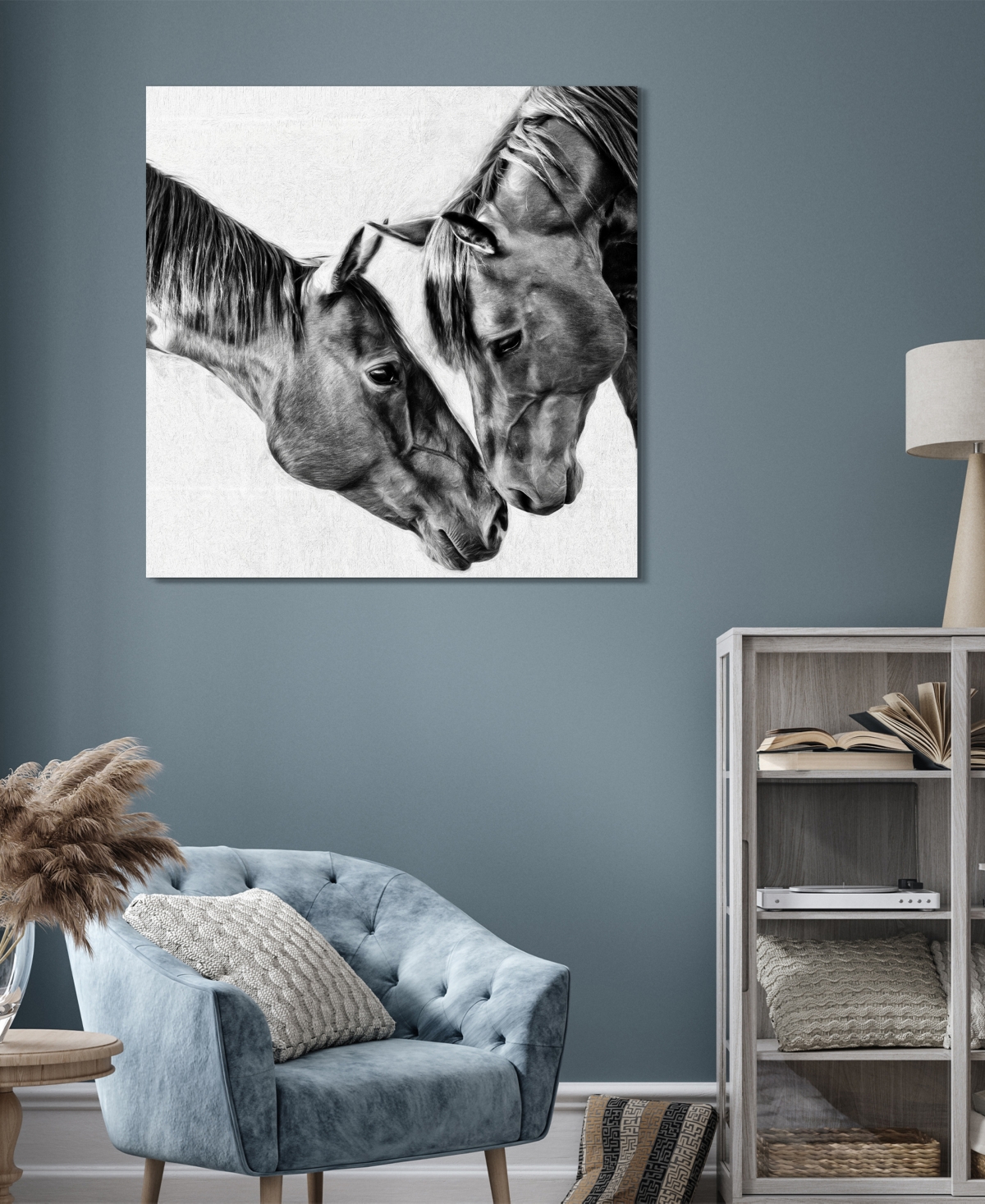 Shop Empire Art Direct "kindred Colts" Frameless Free Floating Tempered Glass Panel Graphic Wall Art, 38" X 38" X 0.2" In Gray