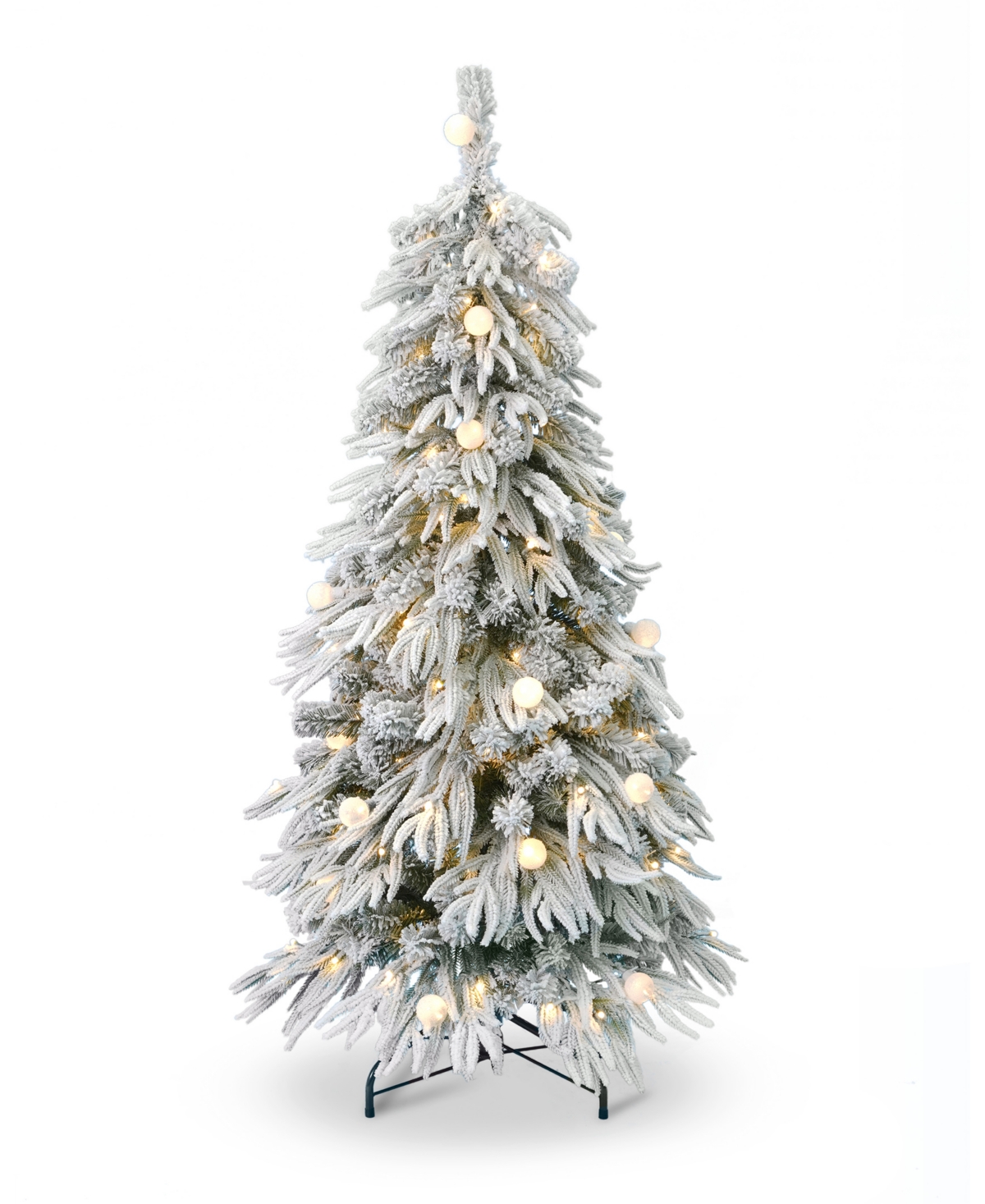Frosted Acadia 5' Pre-Lit Flocked Pe Mixed Pvc Slim Tree with Metal Stand, 1305 Tips, 150 Changing Led Lights - White