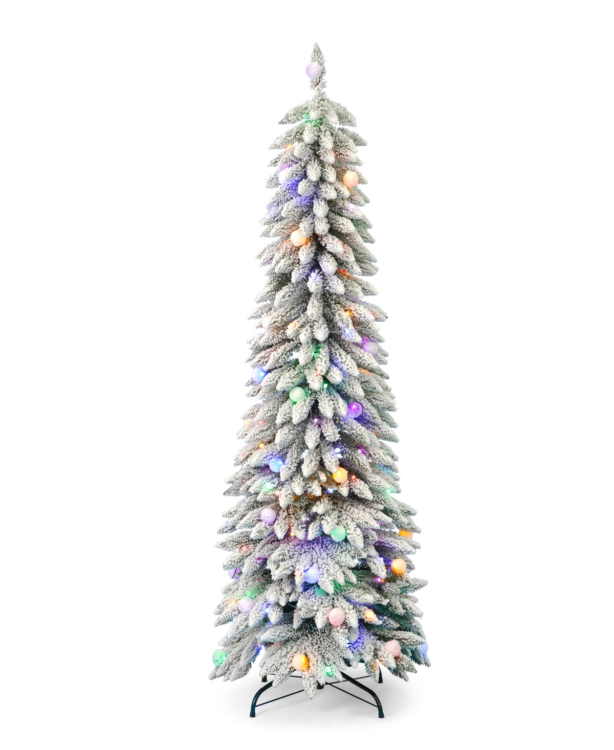 Snow Kissed Pine 6' Pre-Lit Flocked Pvc Slim Tree with Metal Stand, 521 Tips, 200 Led Lights - White